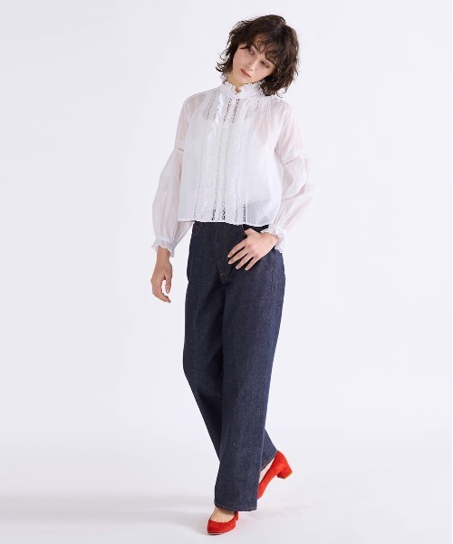 Marilyn Moon(マリリンムーン)の「sheer starched cotton lace frilled blouse(シャツ/ブラウス・レディース・ホワイト/ベージュ/ネイビー・FREE)」の6枚目の写真