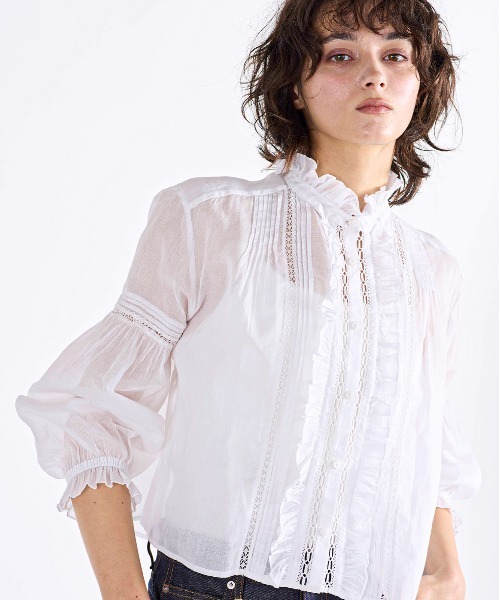 Marilyn Moon(マリリンムーン)の「sheer starched cotton lace frilled blouse(シャツ/ブラウス・レディース・ホワイト/ベージュ/ネイビー・FREE)」の7枚目の写真