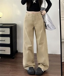 パネルライン切替のバギーワイドデニムパンツ