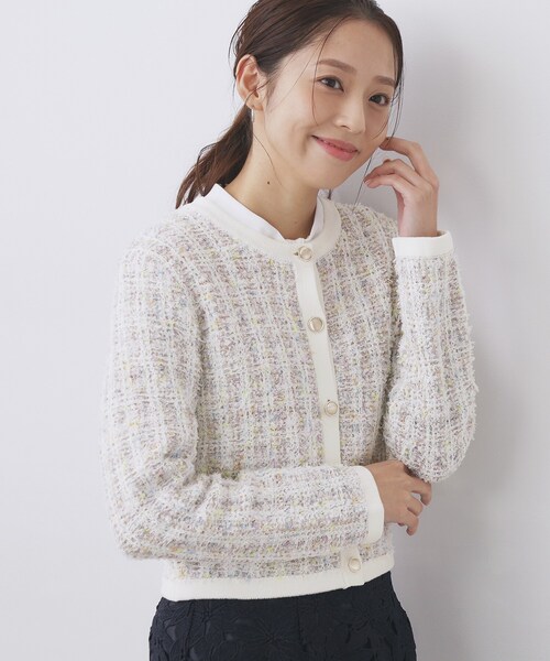 index（インデックス）の「ファンシーヤーントリミングカーディガン【洗濯機OK】（カーディガン/ボレロ・レディース・ブラック系3/ホワイト系6/ベージュ系その他7・42/40/38/36）」の4枚目の写真