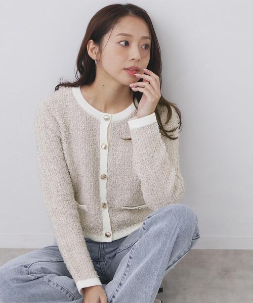 index（インデックス）の「ファンシーヤーントリミングカーディガン【洗濯機OK】（カーディガン/ボレロ・レディース・ブラック系3/ホワイト系6/ベージュ系その他7・42/40/38/36）」の12枚目の写真