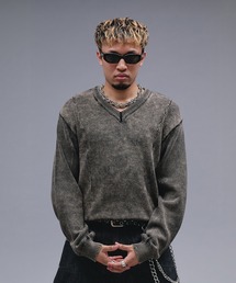 ANDER HUNK | Faded Cotton V-neck Knit / フェードコットンVネックニット(ニット/セーター)