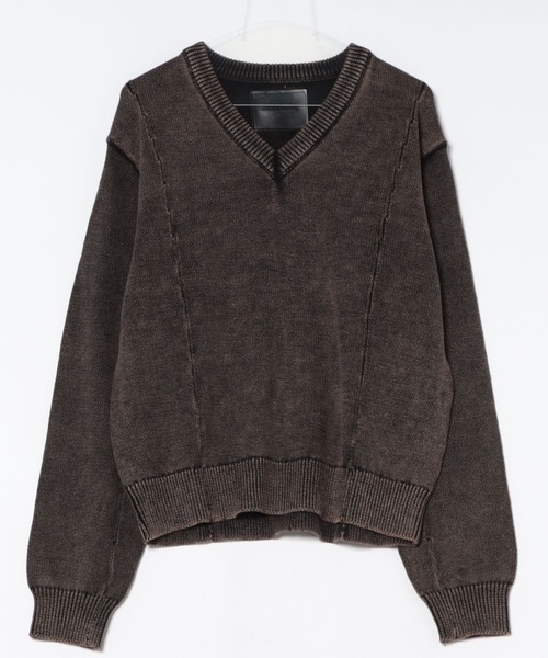 ANDER HUNK（アンダーハンク）の「Faded Cotton V-neck Knit / フェードコットンVネックニット（ニット/セーター・メンズ・ブラック・MEDIUM/SMALL/LARGE）」の3枚目の写真