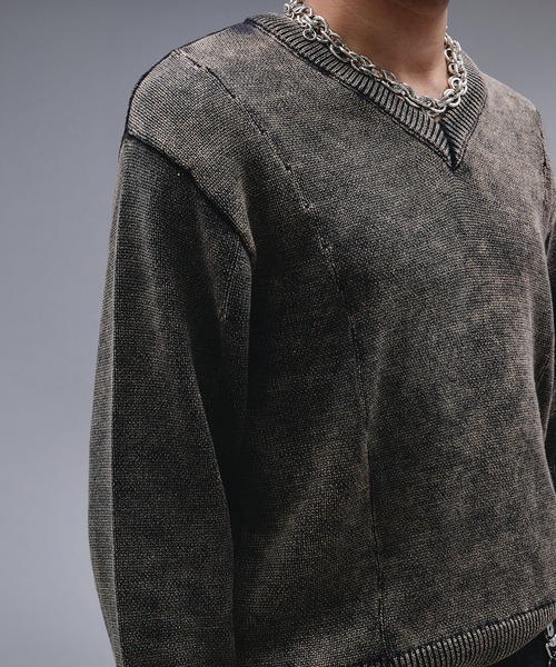 ANDER HUNK（アンダーハンク）の「Faded Cotton V-neck Knit / フェードコットンVネックニット（ニット/セーター・メンズ・ブラック・MEDIUM/SMALL/LARGE）」の11枚目の写真