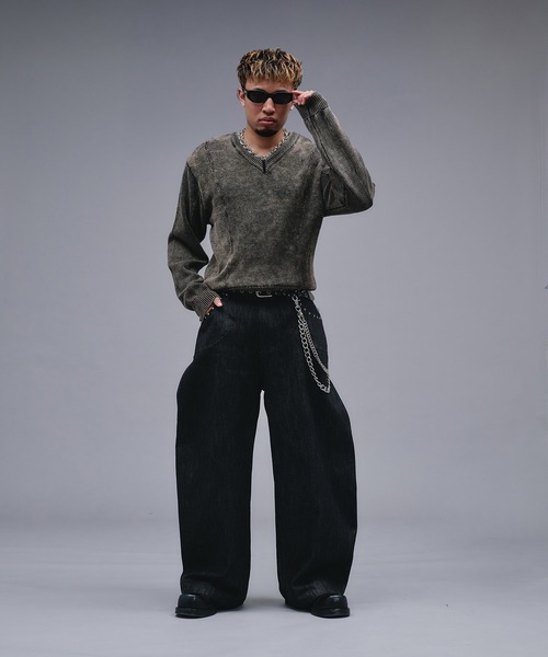 ANDER HUNK（アンダーハンク）の「Faded Cotton V-neck Knit / フェードコットンVネックニット（ニット/セーター・メンズ・ブラック・MEDIUM/SMALL/LARGE）」の12枚目の写真