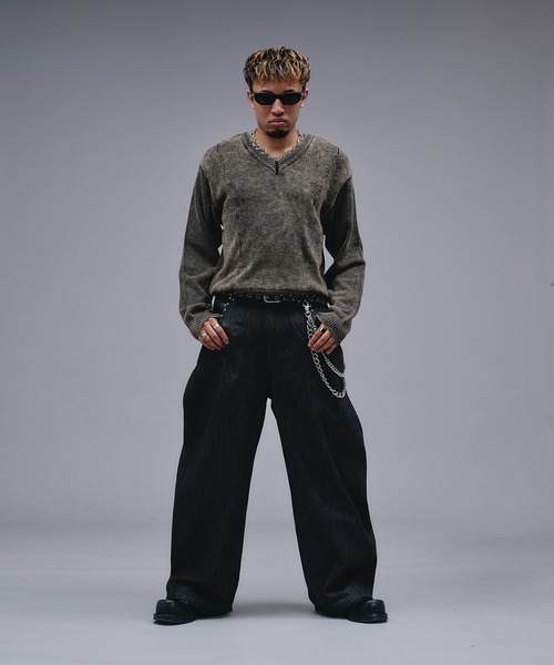 ANDER HUNK（アンダーハンク）の「Faded Cotton V-neck Knit / フェードコットンVネックニット（ニット/セーター・メンズ・ブラック・MEDIUM/SMALL/LARGE）」の13枚目の写真
