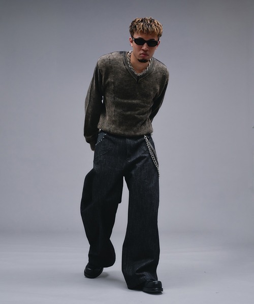 ANDER HUNK（アンダーハンク）の「Faded Cotton V-neck Knit / フェードコットンVネックニット（ニット/セーター・メンズ・ブラック・MEDIUM/SMALL/LARGE）」の14枚目の写真