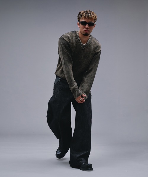 ANDER HUNK（アンダーハンク）の「Faded Cotton V-neck Knit / フェードコットンVネックニット（ニット/セーター・メンズ・ブラック・MEDIUM/SMALL/LARGE）」の15枚目の写真