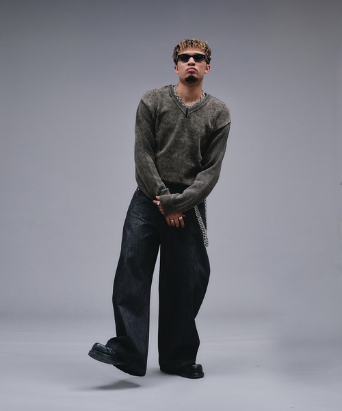 ANDER HUNK（アンダーハンク）の「Faded Cotton V-neck Knit / フェードコットンVネックニット（ニット/セーター・メンズ・ブラック・MEDIUM/SMALL/LARGE）」の16枚目の写真