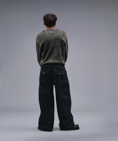 ANDER HUNK（アンダーハンク）の「Faded Cotton V-neck Knit / フェードコットンVネックニット（ニット/セーター・メンズ・ブラック・MEDIUM/SMALL/LARGE）」の17枚目の写真
