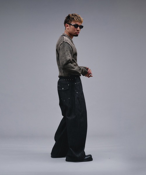 ANDER HUNK（アンダーハンク）の「Faded Cotton V-neck Knit / フェードコットンVネックニット（ニット/セーター・メンズ・ブラック・MEDIUM/SMALL/LARGE）」の18枚目の写真