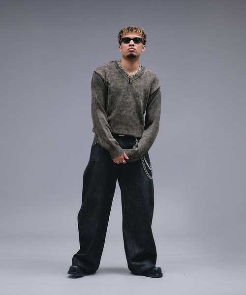 ANDER HUNK（アンダーハンク）の「Faded Cotton V-neck Knit / フェードコットンVネックニット（ニット/セーター・メンズ・ブラック・MEDIUM/SMALL/LARGE）」の20枚目の写真