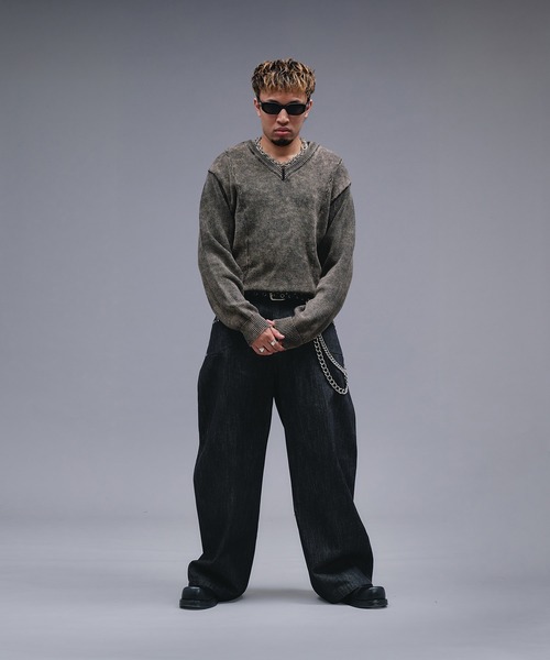 ANDER HUNK（アンダーハンク）の「Faded Cotton V-neck Knit / フェードコットンVネックニット（ニット/セーター・メンズ・ブラック・MEDIUM/SMALL/LARGE）」の21枚目の写真