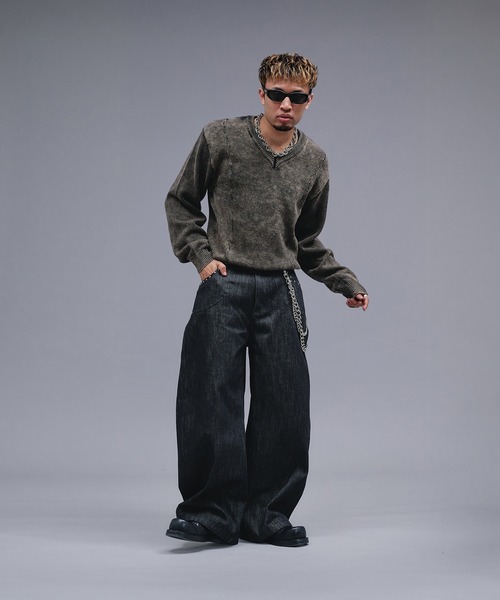 ANDER HUNK（アンダーハンク）の「Faded Cotton V-neck Knit / フェードコットンVネックニット（ニット/セーター・メンズ・ブラック・MEDIUM/SMALL/LARGE）」の22枚目の写真