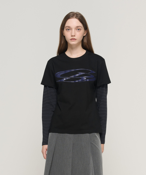 CARGOBROS FOR WOMAN(カーゴブロスフォーウィメン)の「ヴィンテージサークルレイヤード長袖Tシャツ(ブラック/チャコール)(Tシャツ/カットソー・レディース・その他・FREE)」の1枚目の写真