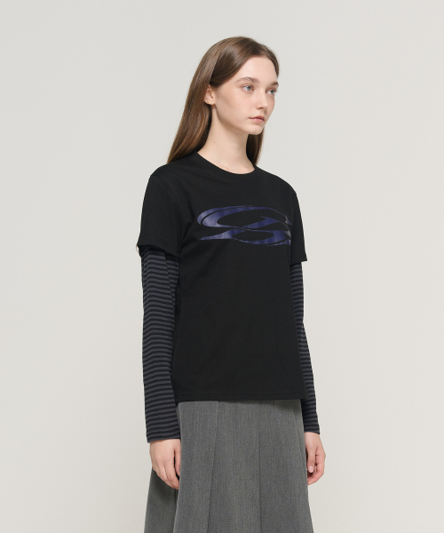CARGOBROS FOR WOMAN(カーゴブロスフォーウィメン)の「ヴィンテージサークルレイヤード長袖Tシャツ(ブラック/チャコール)(Tシャツ/カットソー・レディース・その他・FREE)」の8枚目の写真