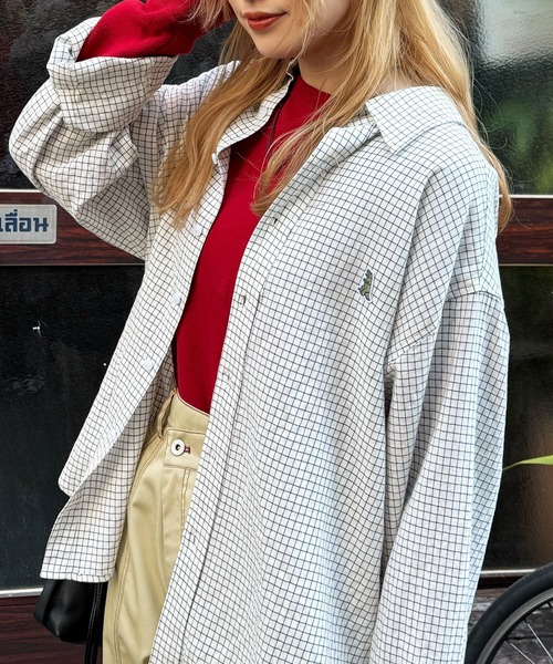 DOUBLE NAME(ダブルネーム)の「【m:rex】ミニ恐竜ワッペンウィンドウペンチェックシャツ(シャツ/ブラウス・レディース・ピンク/ホワイト/ブルー・FREE)」の21枚目の写真