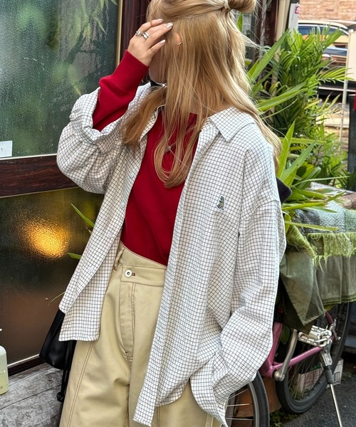 DOUBLE NAME(ダブルネーム)の「【m:rex】ミニ恐竜ワッペンウィンドウペンチェックシャツ(シャツ/ブラウス・レディース・ピンク/ホワイト/ブルー・FREE)」の20枚目の写真