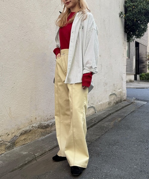 DOUBLE NAME(ダブルネーム)の「【m:rex】ミニ恐竜ワッペンウィンドウペンチェックシャツ(シャツ/ブラウス・レディース・ピンク/ホワイト/ブルー・FREE)」の17枚目の写真