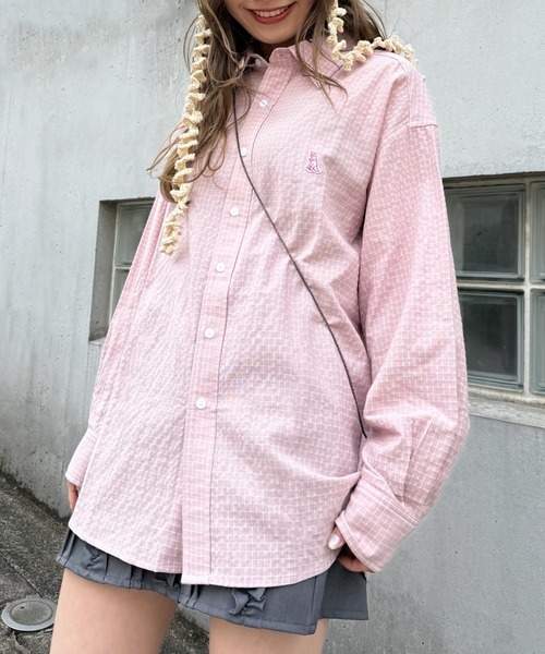 DOUBLE NAME(ダブルネーム)の「【m:rex】ミニ恐竜ワッペンウィンドウペンチェックシャツ(シャツ/ブラウス・レディース・ピンク/ホワイト/ブルー・FREE)」の14枚目の写真