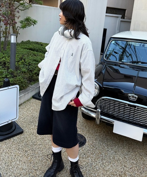 DOUBLE NAME(ダブルネーム)の「【m:rex】ミニ恐竜ワッペンウィンドウペンチェックシャツ(シャツ/ブラウス・レディース・ピンク/ホワイト/ブルー・FREE)」の12枚目の写真