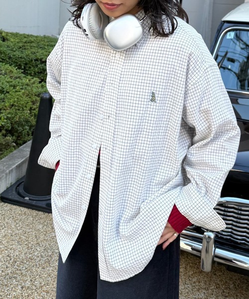 DOUBLE NAME(ダブルネーム)の「【m:rex】ミニ恐竜ワッペンウィンドウペンチェックシャツ(シャツ/ブラウス・レディース・ピンク/ホワイト/ブルー・FREE)」の11枚目の写真