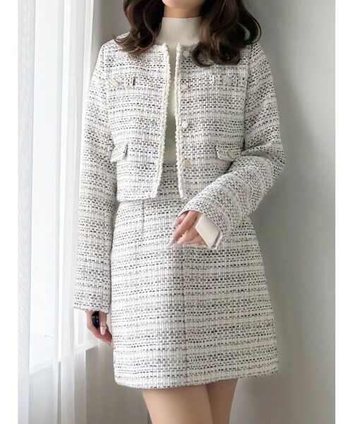 MERCURYDUO(マーキュリーデュオ)の「ツイードノーカラージャケット(テーラードジャケット・レディース・ミント/オフホワイト・MEDIUM/SMALL)」の4枚目の写真