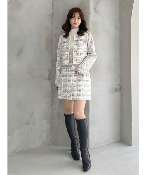 MERCURYDUO(マーキュリーデュオ)の「ツイードノーカラージャケット(テーラードジャケット・レディース・ミント/オフホワイト・MEDIUM/SMALL)」の6枚目の写真