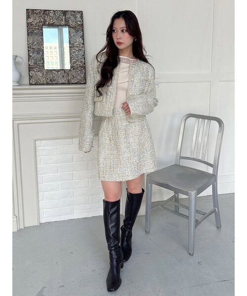 MERCURYDUO(マーキュリーデュオ)の「ツイードノーカラージャケット(テーラードジャケット・レディース・ミント/オフホワイト・MEDIUM/SMALL)」の12枚目の写真