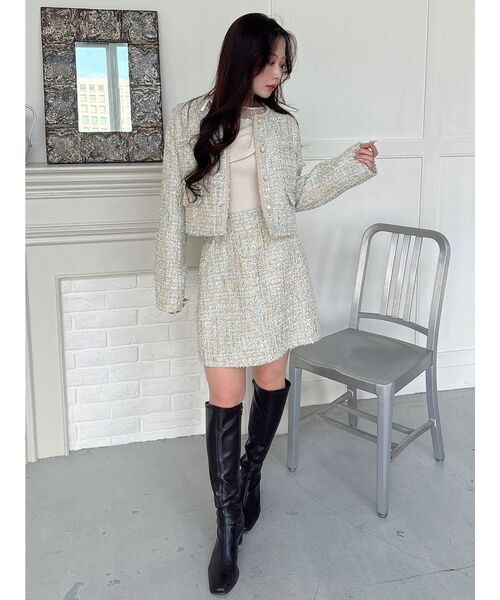 MERCURYDUO(マーキュリーデュオ)の「ツイードノーカラージャケット(テーラードジャケット・レディース・ミント/オフホワイト・MEDIUM/SMALL)」の13枚目の写真