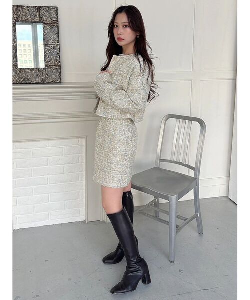 MERCURYDUO(マーキュリーデュオ)の「ツイードノーカラージャケット(テーラードジャケット・レディース・ミント/オフホワイト・MEDIUM/SMALL)」の14枚目の写真