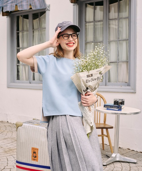 BONLECILL(ボンルシール)の「【速乾/マシンウォッシャブル】Wフェイス配色ターンバックT(Tシャツ/カットソー・レディース・ベージュ/ダークグレー/キャメル/ピンク/杢グレー/グレー/ブルー・FREE)」の16枚目の写真