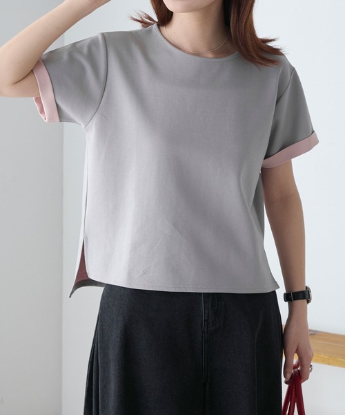 BONLECILL(ボンルシール)の「【速乾/マシンウォッシャブル】Wフェイス配色ターンバックT(Tシャツ/カットソー・レディース・ベージュ/ダークグレー/キャメル/ピンク/杢グレー/グレー/ブルー・FREE)」の21枚目の写真