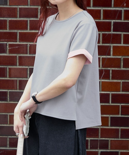 BONLECILL(ボンルシール)の「【速乾/マシンウォッシャブル】Wフェイス配色ターンバックT(Tシャツ/カットソー・レディース・ベージュ/ダークグレー/キャメル/ピンク/杢グレー/グレー/ブルー・FREE)」の22枚目の写真