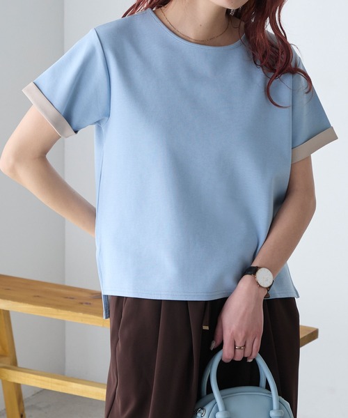 BONLECILL(ボンルシール)の「【速乾/マシンウォッシャブル】Wフェイス配色ターンバックT(Tシャツ/カットソー・レディース・ベージュ/ダークグレー/キャメル/ピンク/杢グレー/グレー/ブルー・FREE)」の19枚目の写真
