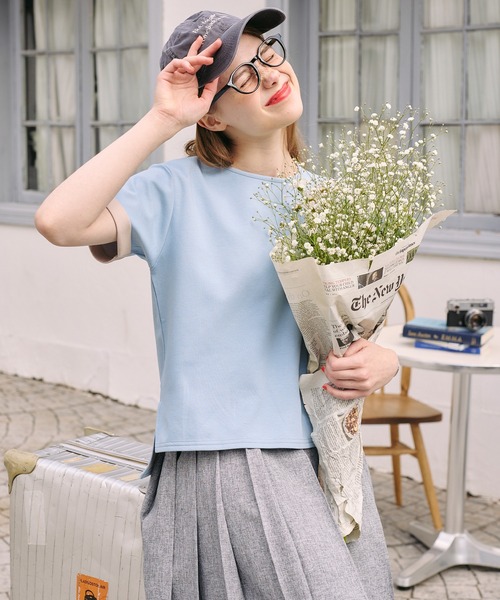BONLECILL(ボンルシール)の「【速乾/マシンウォッシャブル】Wフェイス配色ターンバックT(Tシャツ/カットソー・レディース・ベージュ/ダークグレー/キャメル/ピンク/杢グレー/グレー/ブルー・FREE)」の14枚目の写真