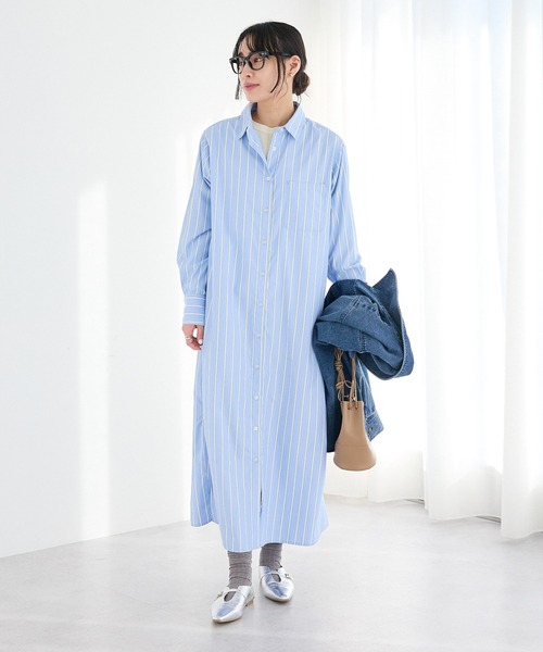 CRAFT STANDARD BOUTIQUE（クラフトスタンダードブティック）の「ストライプシャツワンピース◆（シャツワンピース・レディース・ブルー系その他6/ベージュ系その他2・FREE）」の4枚目の写真