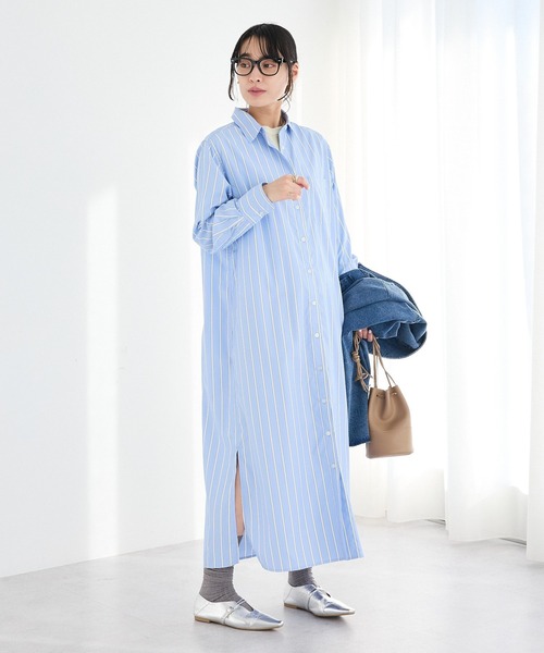 CRAFT STANDARD BOUTIQUE（クラフトスタンダードブティック）の「ストライプシャツワンピース◆（シャツワンピース・レディース・ブルー系その他6/ベージュ系その他2・FREE）」の5枚目の写真