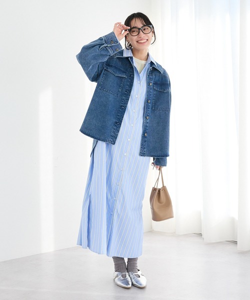 CRAFT STANDARD BOUTIQUE（クラフトスタンダードブティック）の「ストライプシャツワンピース◆（シャツワンピース・レディース・ブルー系その他6/ベージュ系その他2・FREE）」の7枚目の写真