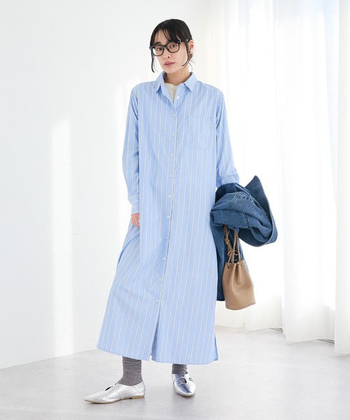 CRAFT STANDARD BOUTIQUE（クラフトスタンダードブティック）の「ストライプシャツワンピース◆（シャツワンピース・レディース・ブルー系その他6/ベージュ系その他2・FREE）」の3枚目の写真