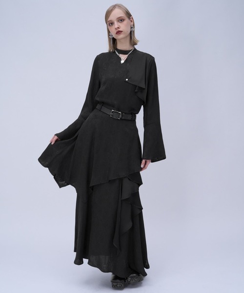 HARE（ハレ）の「ツヤジャガードティアードスカート(HARE)（スカート・レディース・ブルー/ブラック・FREE）」の3枚目の写真