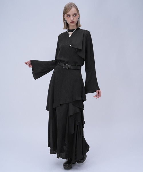 HARE（ハレ）の「ツヤジャガードティアードスカート(HARE)（スカート・レディース・ブルー/ブラック・FREE）」の4枚目の写真