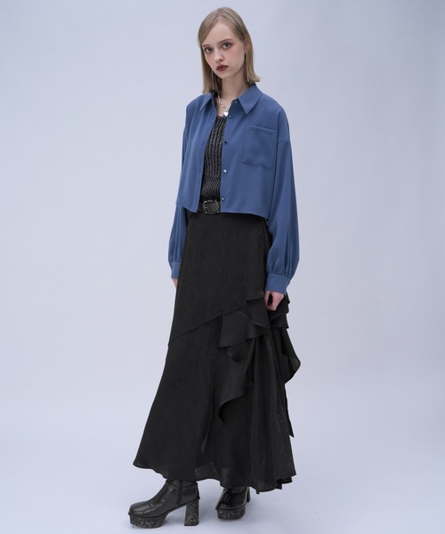 HARE（ハレ）の「ツヤジャガードティアードスカート(HARE)（スカート・レディース・ブルー/ブラック・FREE）」の5枚目の写真