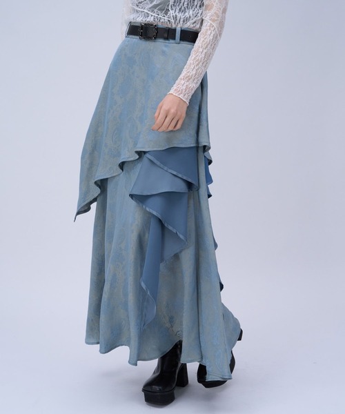 HARE（ハレ）の「ツヤジャガードティアードスカート(HARE)（スカート・レディース・ブルー/ブラック・FREE）」の12枚目の写真