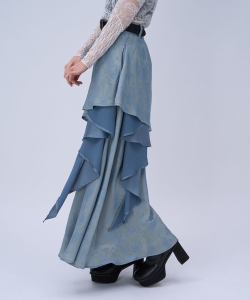 HARE（ハレ）の「ツヤジャガードティアードスカート(HARE)（スカート・レディース・ブルー/ブラック・FREE）」の15枚目の写真