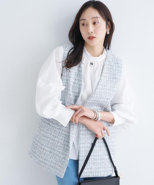 UNTITLED(アンタイトル)の「ツイードカラーレスジレ(ブルゾン・レディース・ライトグレー系3・00/02/04/44/48)」の1枚目の写真