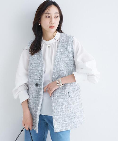 UNTITLED(アンタイトル)の「ツイードカラーレスジレ(ブルゾン・レディース・ライトグレー系3・00/02/04/44/48)」の3枚目の写真