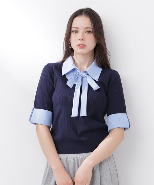 PROPORTION BODY DRESSING(プロポーションボディドレッシング)の「<E>リボンシャツドッキングニット / 1216175301(ニット/セーター・レディース・ネイビー/グレー・FREE)」の20枚目の写真