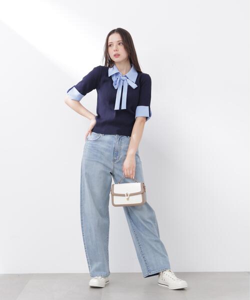 PROPORTION BODY DRESSING(プロポーションボディドレッシング)の「<E>リボンシャツドッキングニット / 1216175301(ニット/セーター・レディース・ネイビー/グレー・FREE)」の3枚目の写真