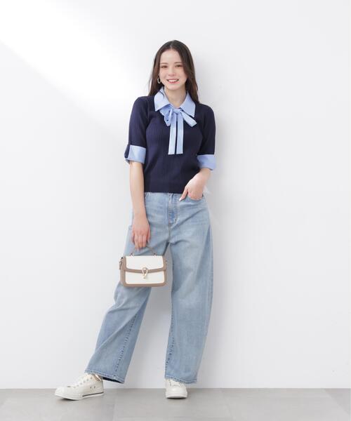 PROPORTION BODY DRESSING(プロポーションボディドレッシング)の「<E>リボンシャツドッキングニット / 1216175301(ニット/セーター・レディース・ネイビー/グレー・FREE)」の5枚目の写真